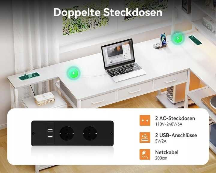 Biurko Narożne Gamingowe LED z szufladami Coleshome 210 x 110 cm