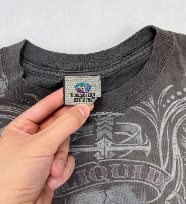 Koszulka Liquid Blue Skull Gothic Affliction Over Print Vintage 90’s