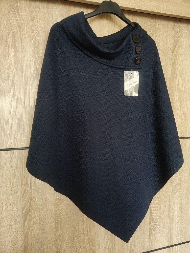 Ponczo narzutka elegancka 44 46 granatowa 48 42