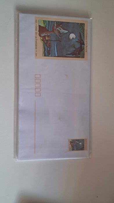 6 envelopes ilustrados com selos+cartões Fábulas La Fontaine 1995 Novo