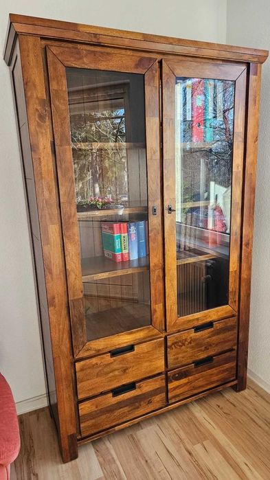 Szafa Witryna szklana Barek Caracas drewno mango Szafka gablotowa