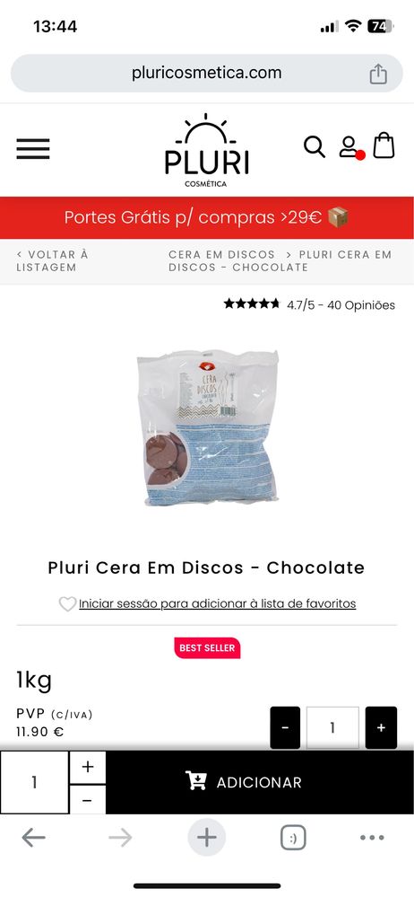 Cera Depilatória em Discos — 750g Chocolate Pluricosmética