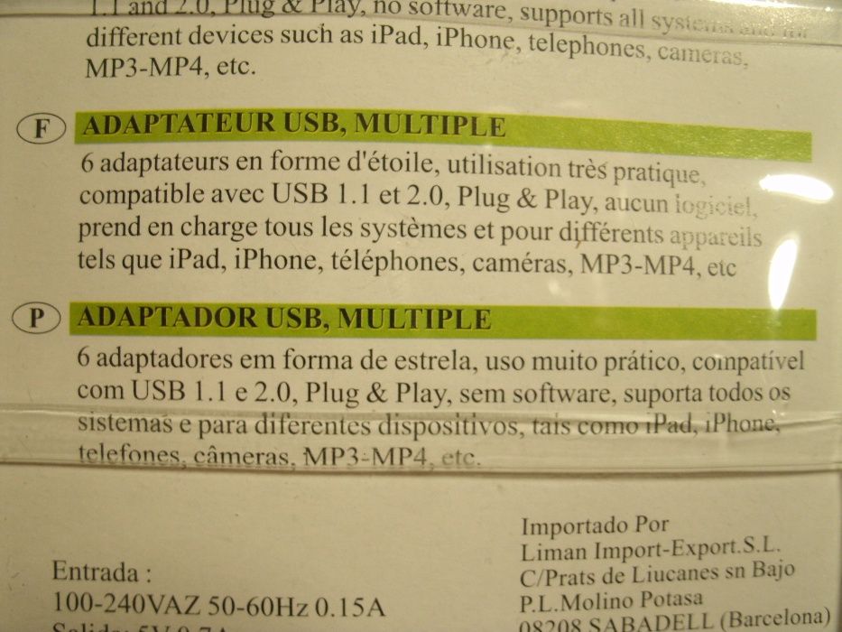 Carregadores USB Universais 6 em 1 – para casa e carro (novo)