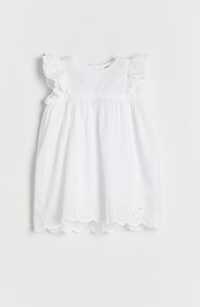 Sukienka biała ażurowa 80 reserved chrzest, gratis bloomersy