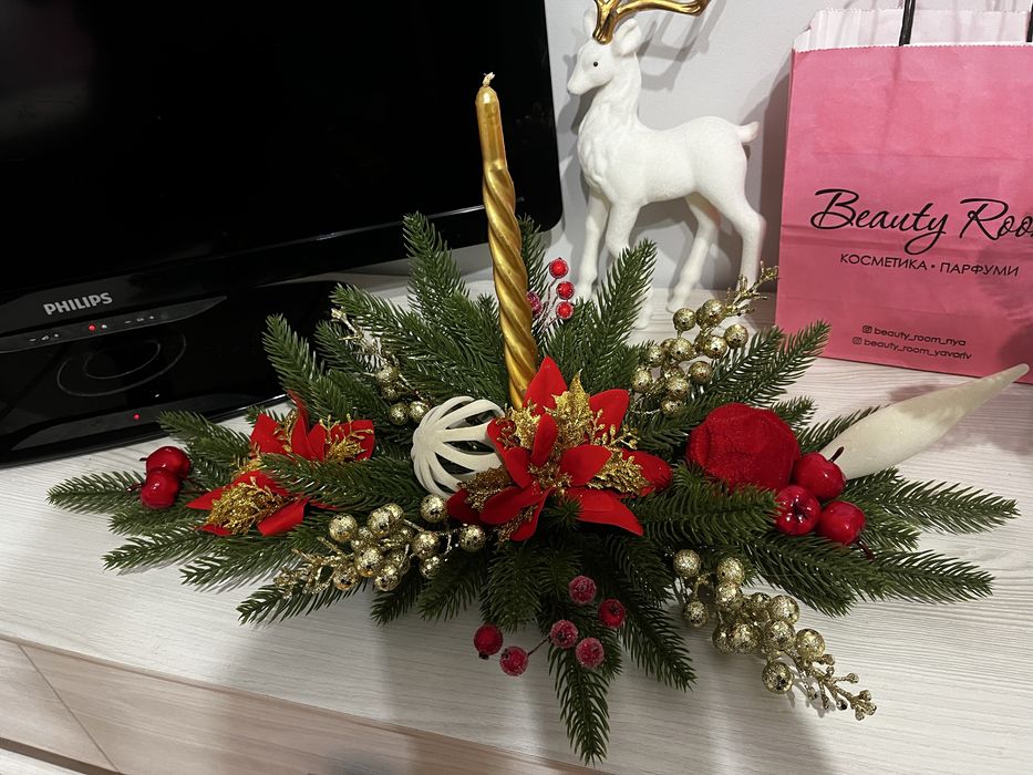 Новорічна композиція ручної роботи • декор • різдвяна прикраса