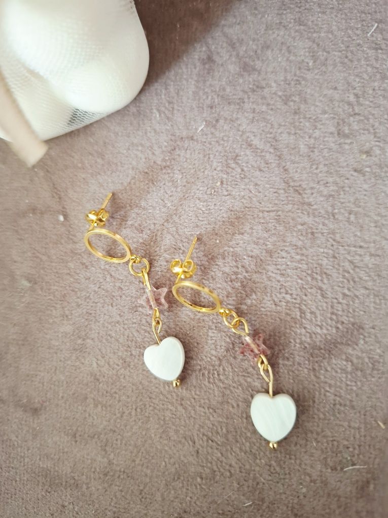Kolczyki handmade z naturalnych kamieni masa perłowa kwarc truskawkowy
