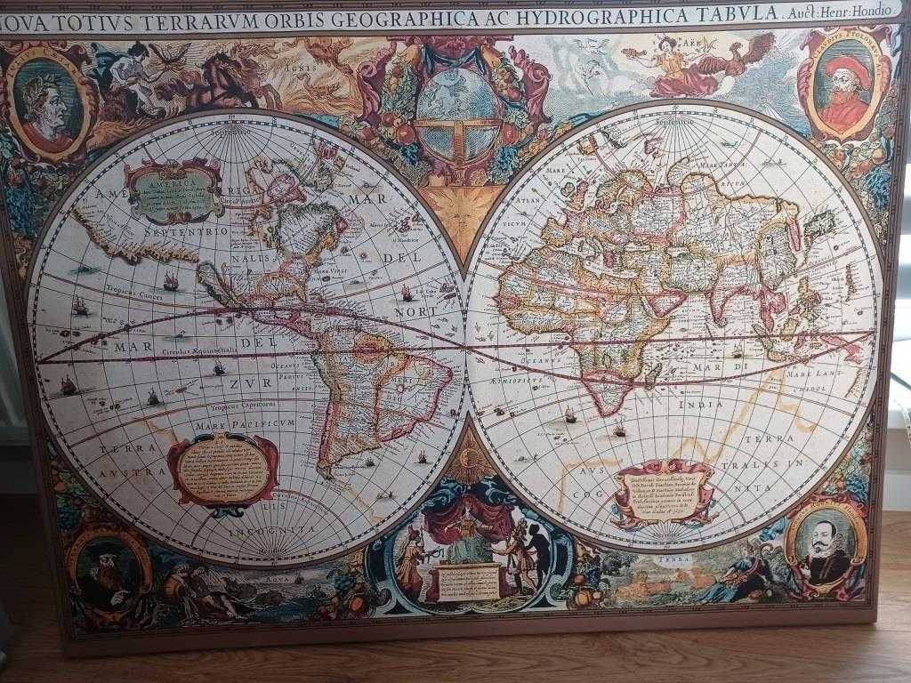 Obraz na płótnie - Mapa Świata XVII Wiek 90x120 cm