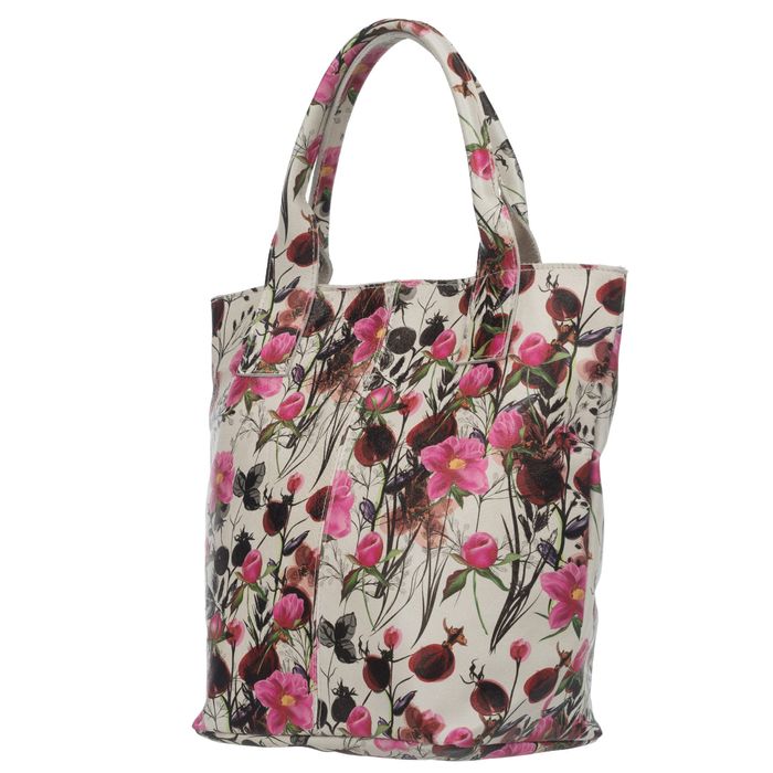 VERA PELLE torebka damska skórzana shopper na ramię V629 z kwiatami