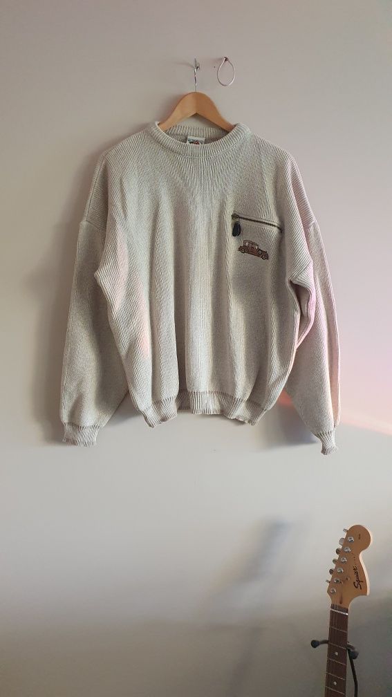 Retro vintage sweter z autkiem oversize lub XL