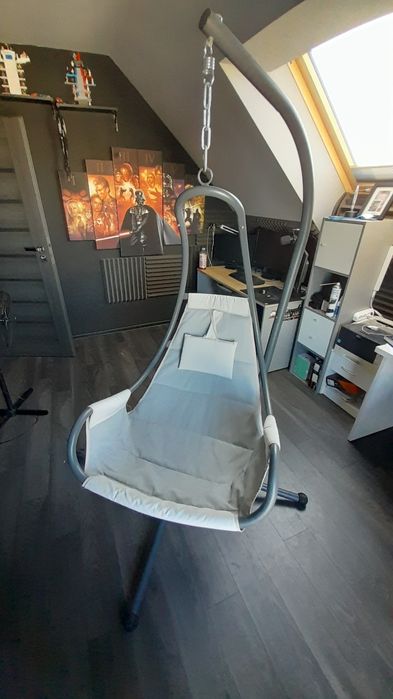 Fotel wiszący Ogrodowy Bujak Antracyt/Biały Stalowy Podwieszany