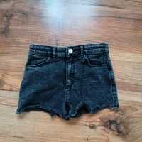 Szorty 146 H&M czarne jeansowe regulacja w pasie krótkie spodenki