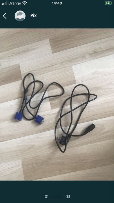 Kabel zasilający i vga  do monitora, laptopa