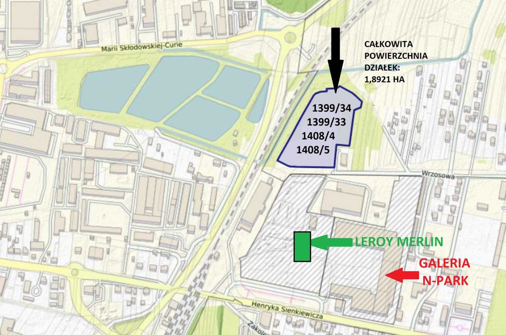 Działka inwestycyjna Tarnobrzeg obok galerii N-Park i Leroy Merlin