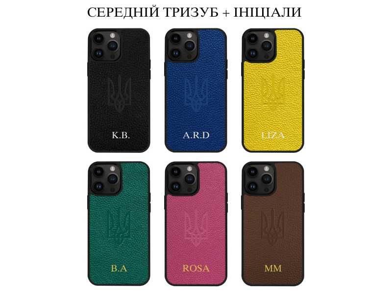 Шкіряний чохол з гербом, чохол на айфон з тризубом, чехол iPhone кожа