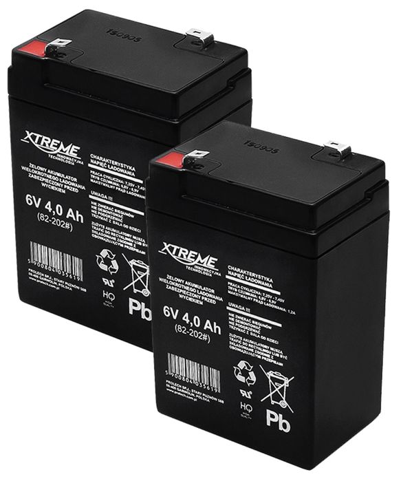 2x Akumulator żelowy XTREME 6V 4Ah do autka dla dzieci + ładowarka