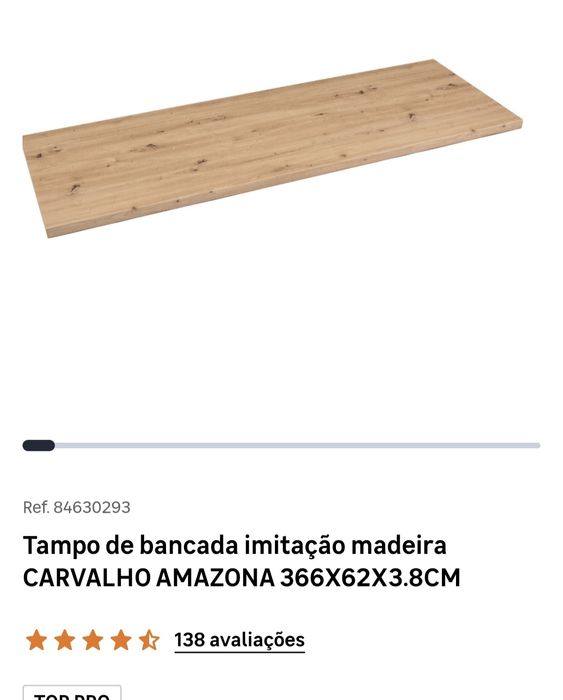 Tampo de Cozinha 366x62x3.8cm NOVO