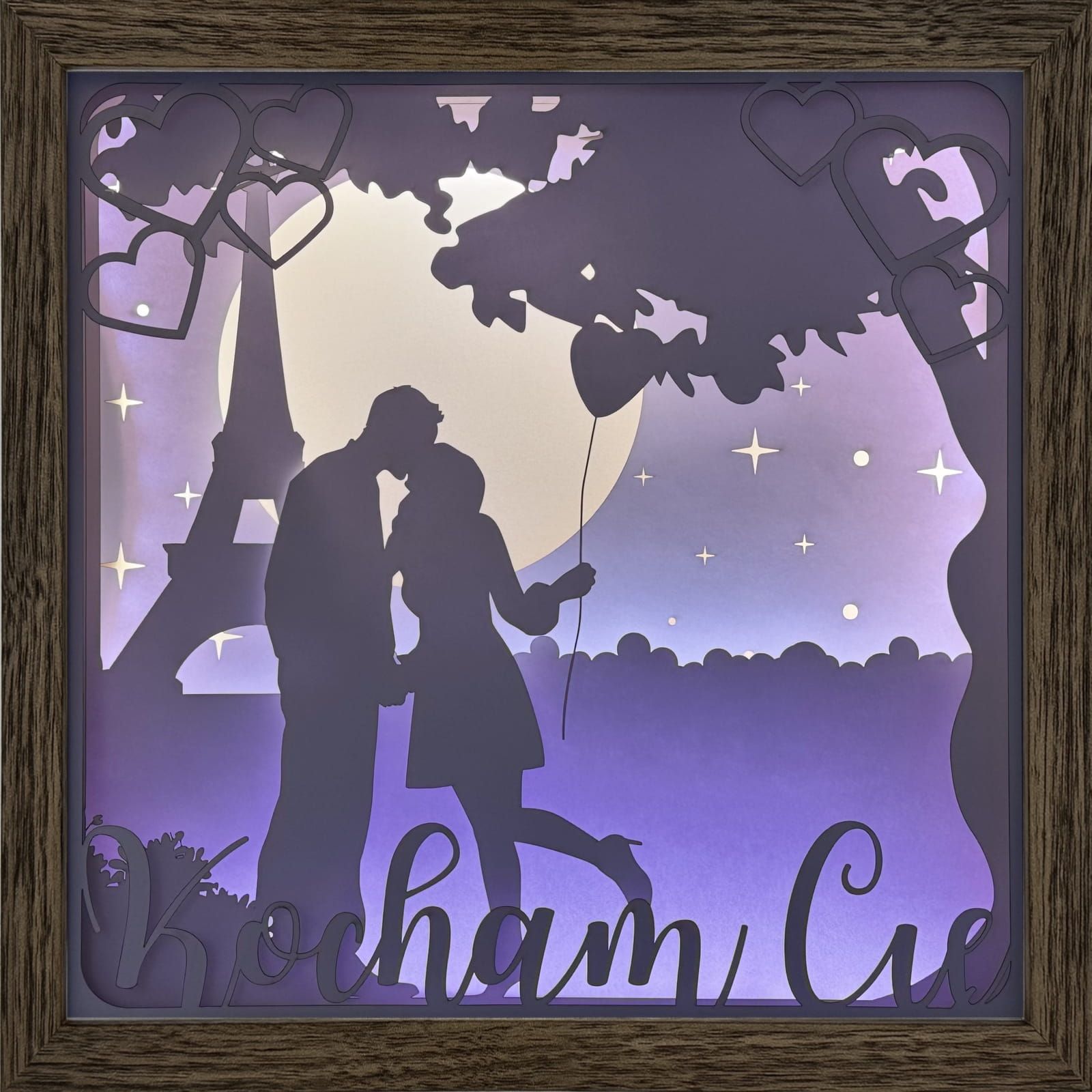 Ramka 3D LED Shadow Box Zakochana Para w Paryżu