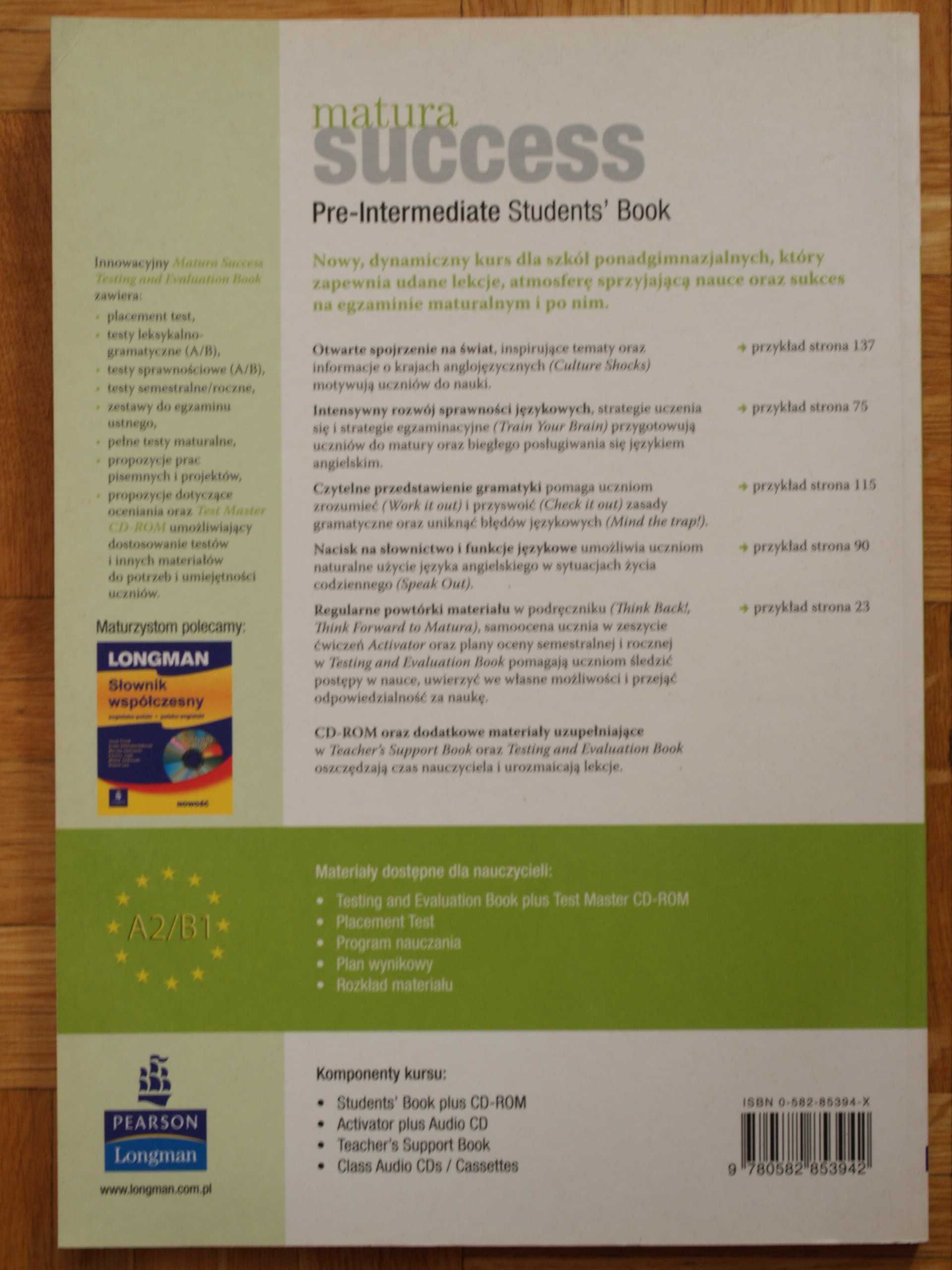 Matura Success pre-intermediate student's book Pearson Longman NOWA