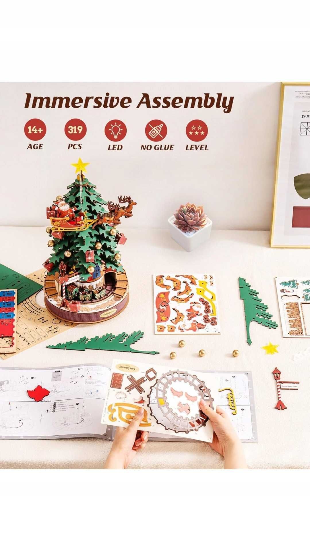 Puzzle 3D pozytywka z choinką drewno 319 elementów DIY