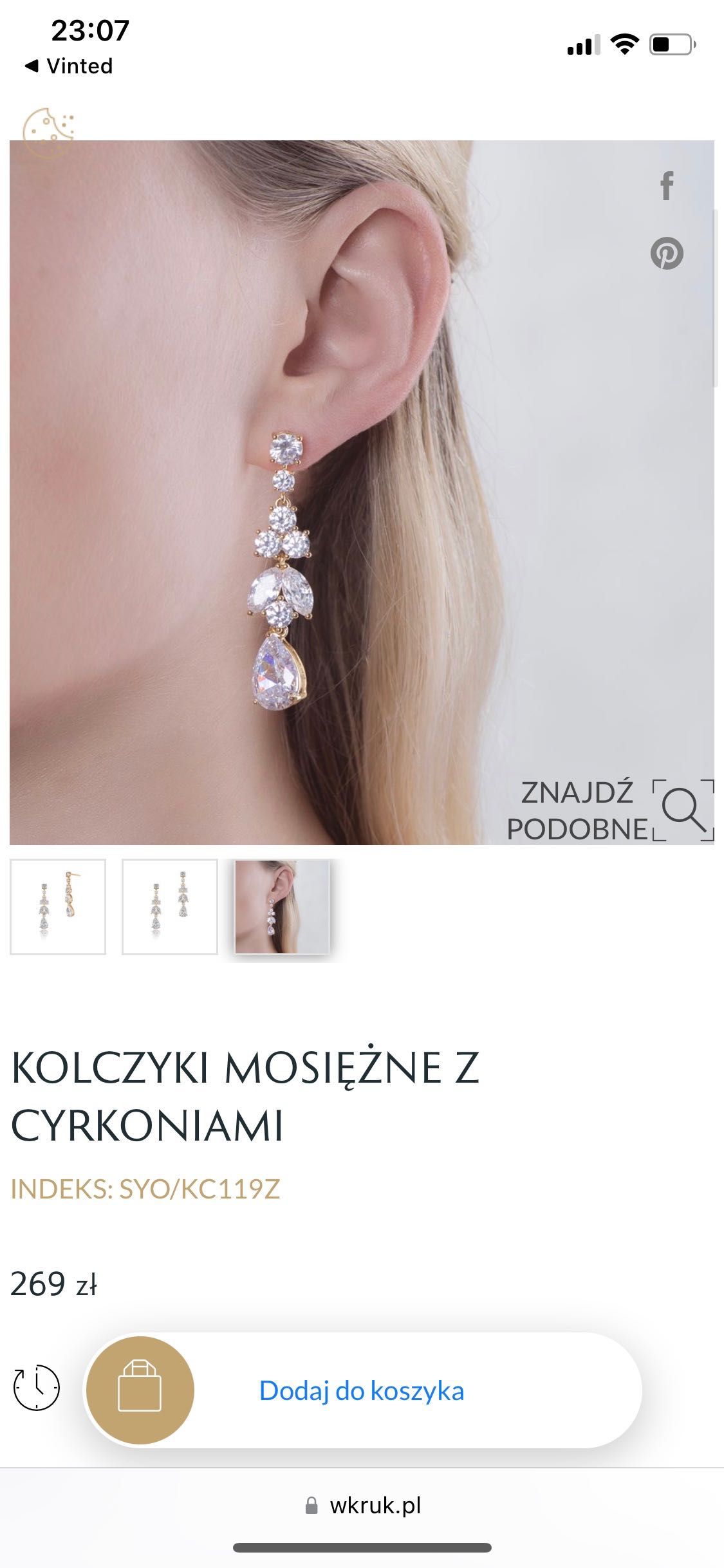 Kolczyki Apart Ślub Wesele mosiądz cyrkonie