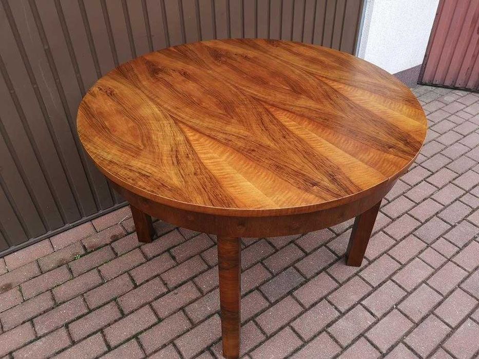 Stół Art-Deco Okrągły Orzech Zgrabny Antyk Stary Po Renowacji Okazja.