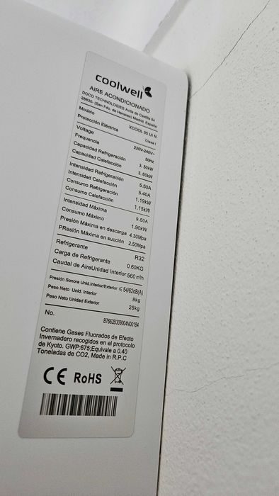 Arco condicionado marca Coolwell split