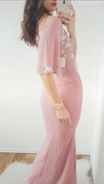 Długa suknia balowa wieczorowa wizytowa cekinowa rozmiar XXs 32 xs 34