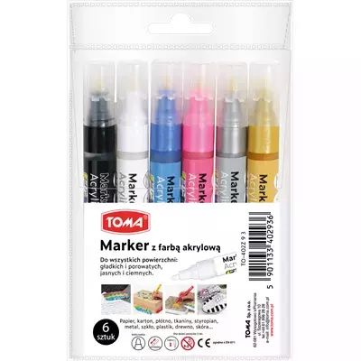 Marker akrylowy metalic 6 kolorów. Toma