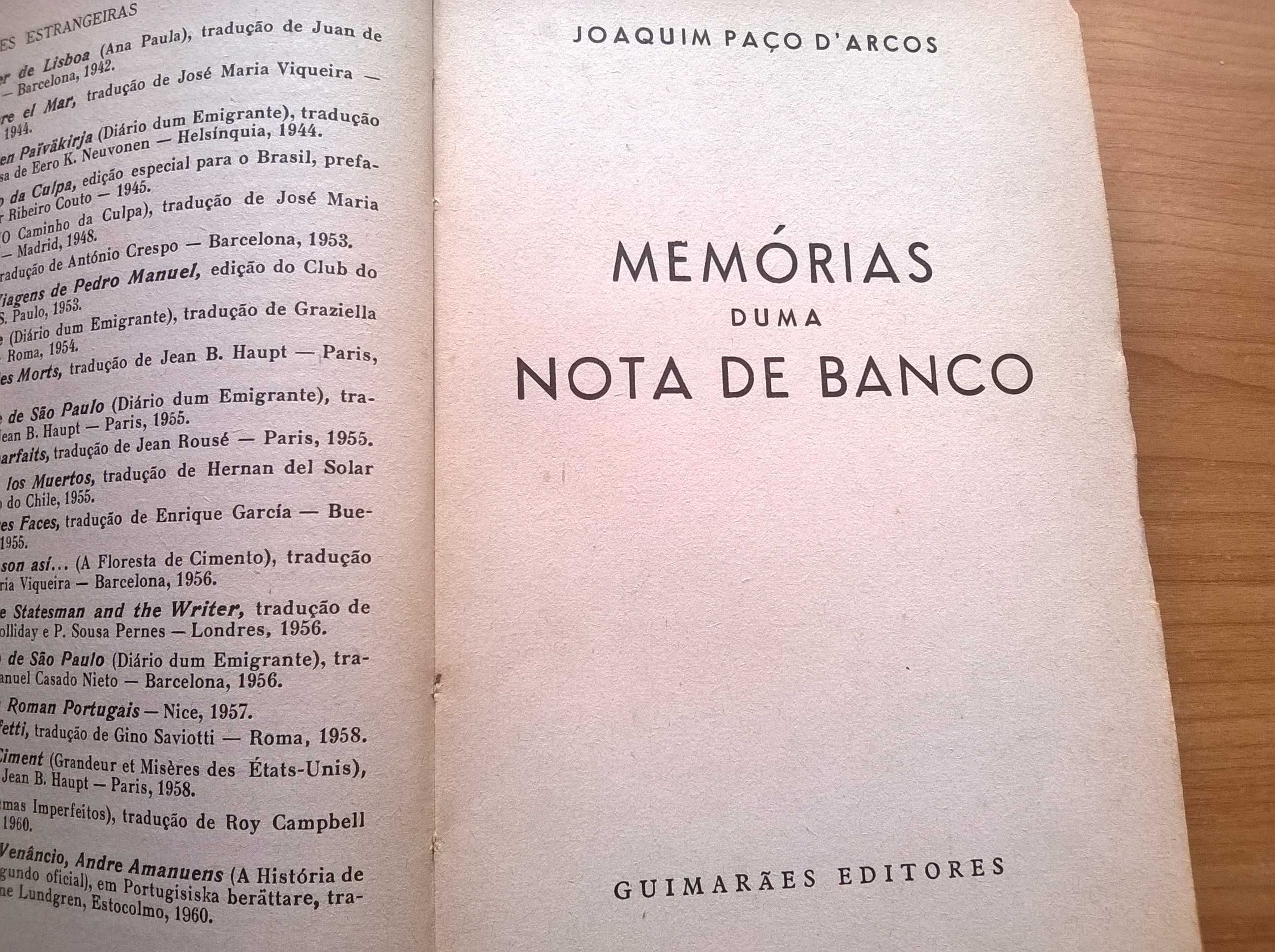 Memórias duma Nota de Banco (1.ª ed.) - Joaquim Paço d'Arcos