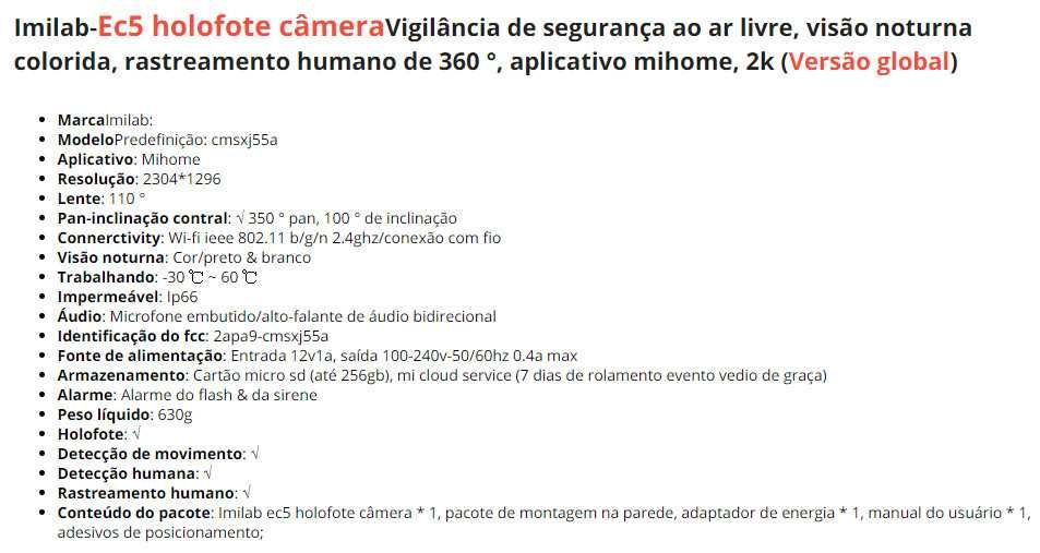 Câmera de vigilância de segurança Imilab-ec5