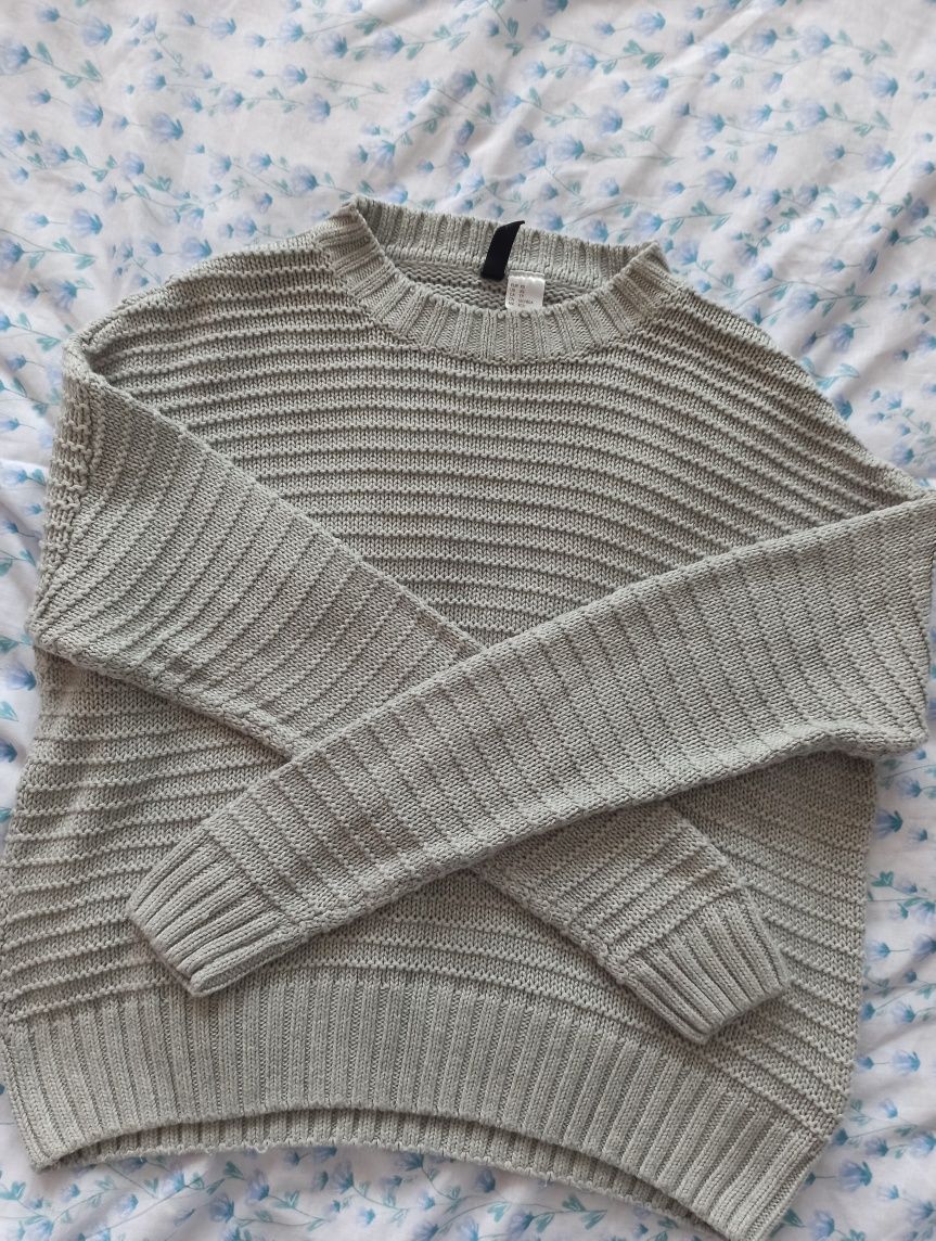 Szary Basic sweterek h&M bawełna wełna #hm #h&m Basic swetry wiosna
