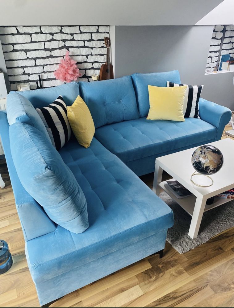 Sofa narożnik błękitny