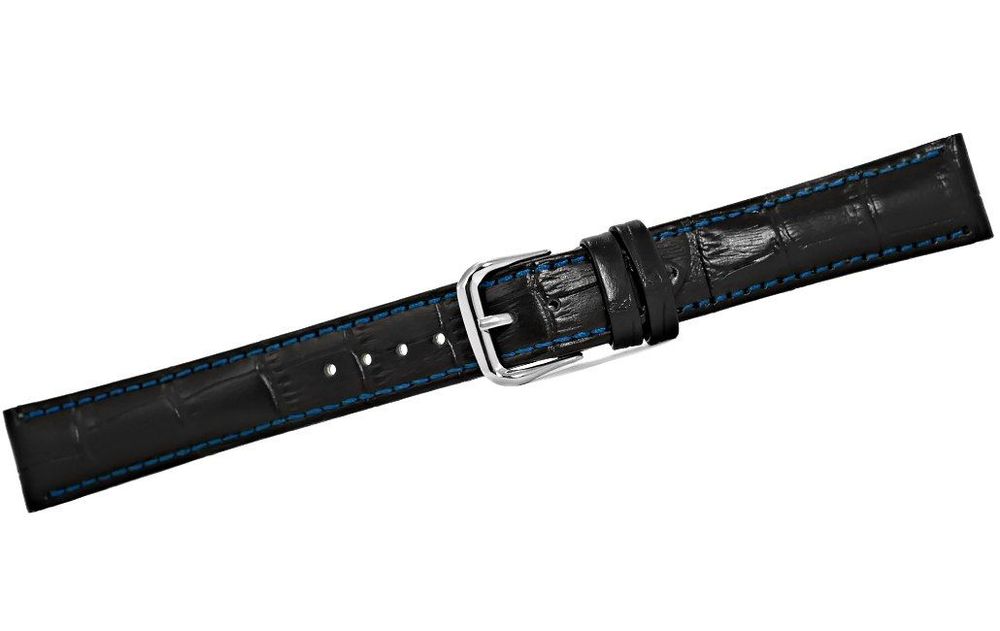 pasek do zegarka - skóra 18 mm 18k7 czarno-niebieski