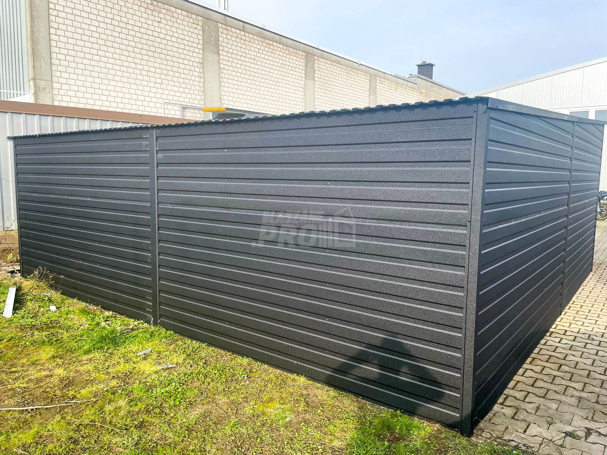 Garaż blaszany 6x6 2x Brama uchylna Antracyt Dach spad w tył  GP279