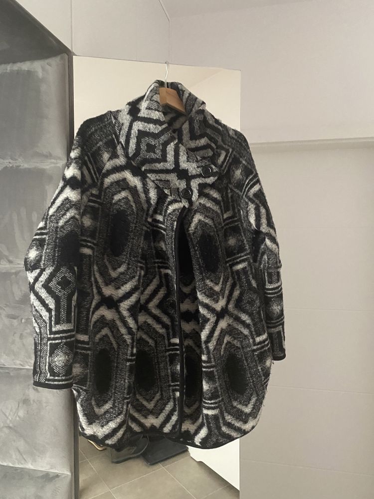 Ciepły luźny sweter, kardigan, narzuta szaro-czarny oversize