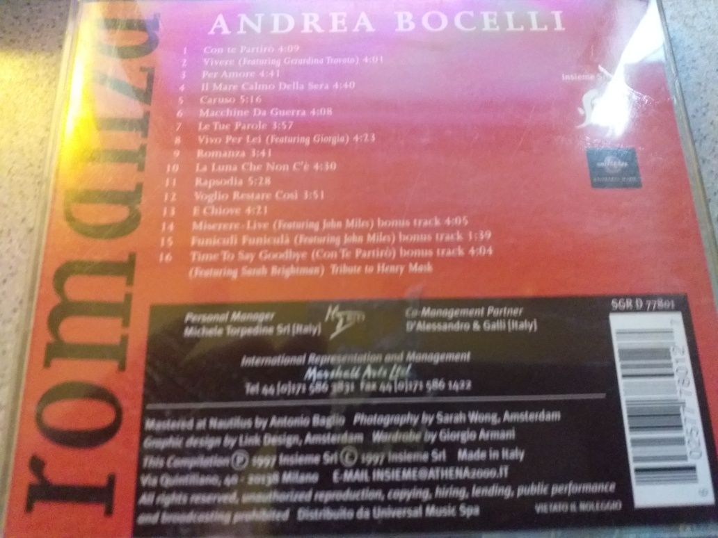 CD Andrea Bocelli Romanza Universal/Insieme 1997 Italy