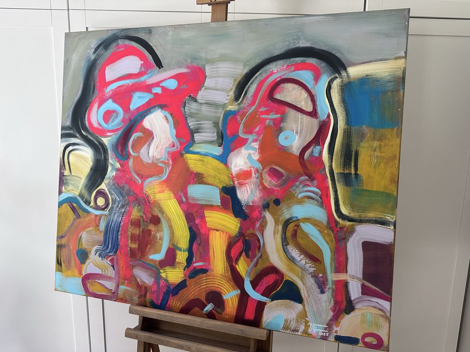 Obraz „Spotkanie” oryginalny akryl kolorowy nowoczesny duży 120x100