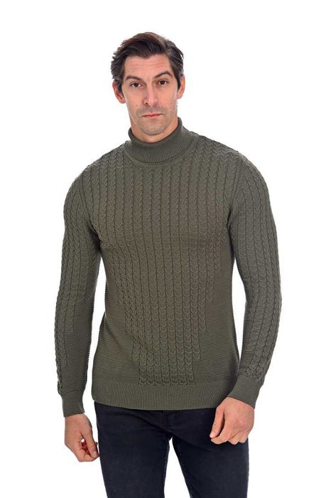 Golf z drobnym warkoczowym splotem - khaki XXL