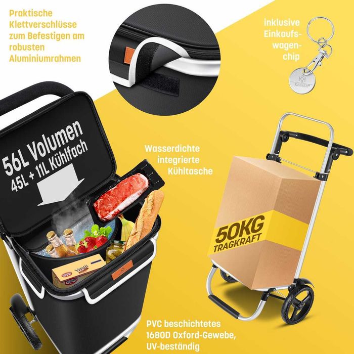 Torba wózek na zakupy Sklepowy Składany 56L 50KG Komora lodówka