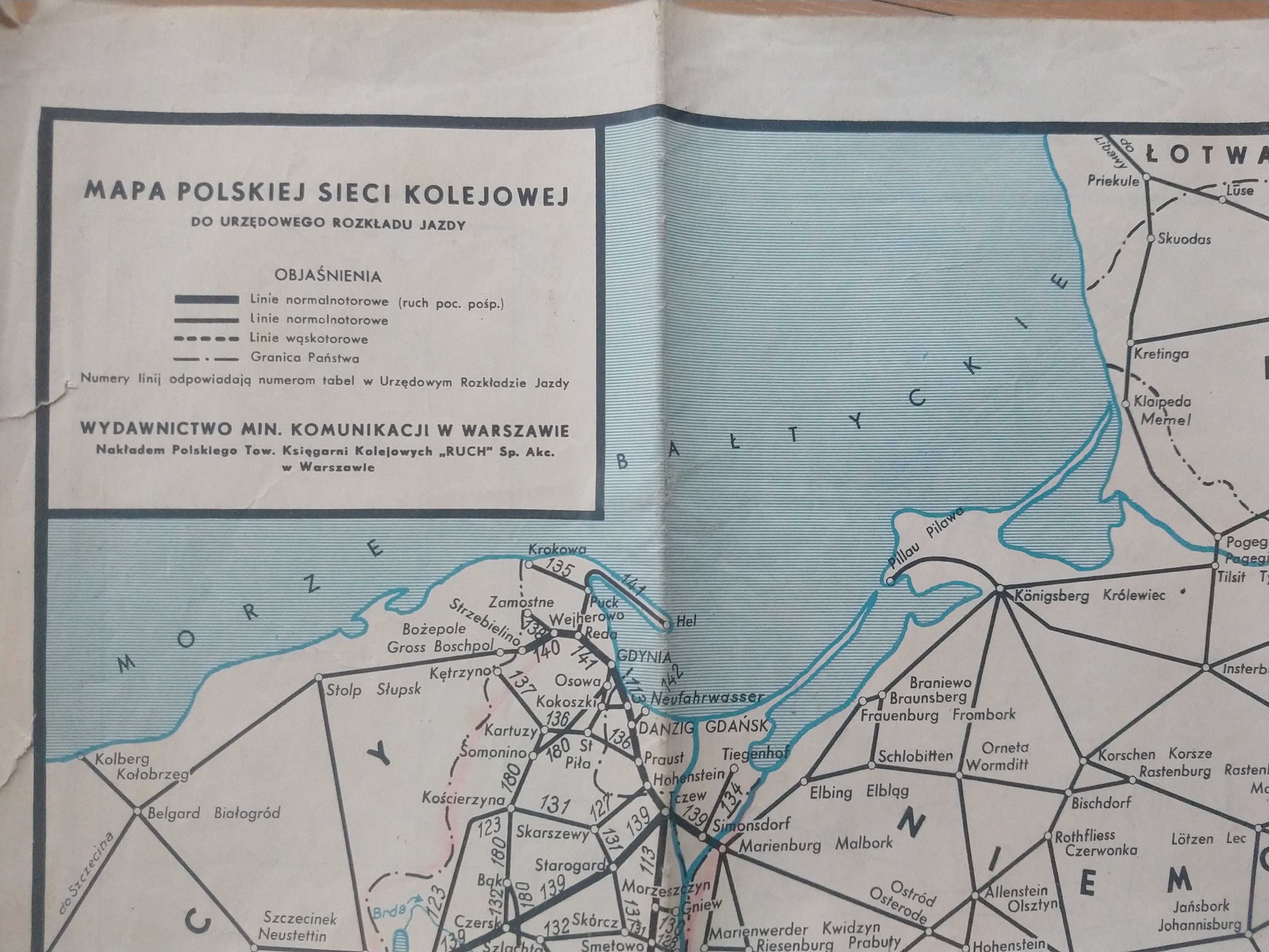 Przedwojenna mapa polskiej sieci kolejowej