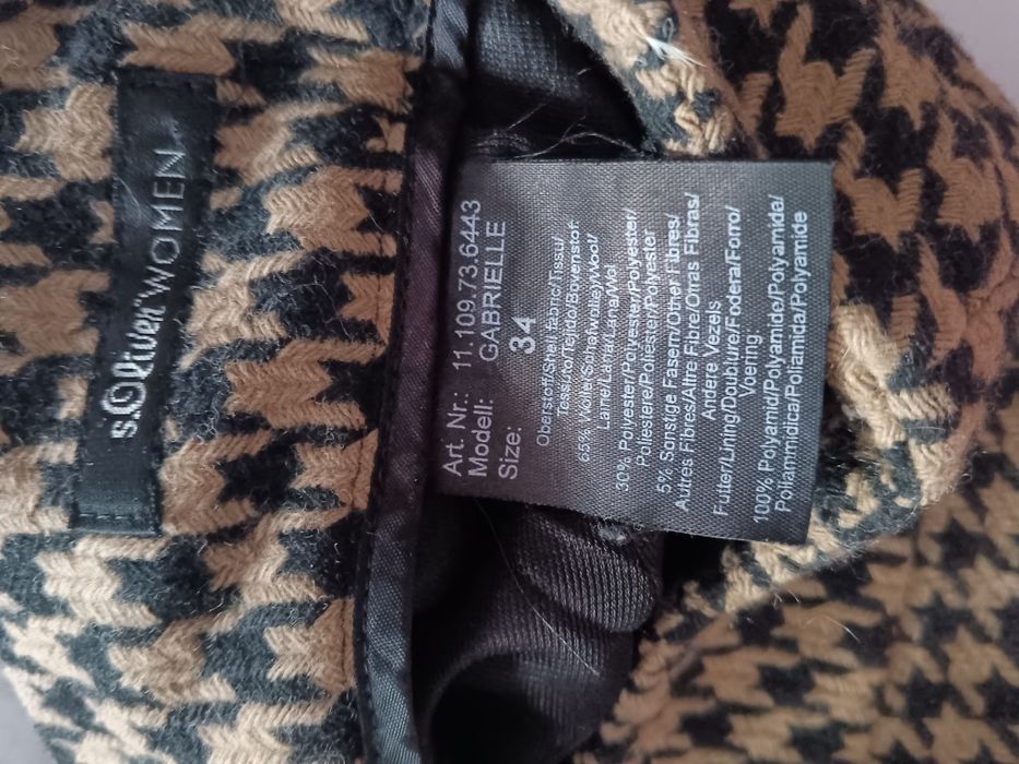 Piękne szerokie wełniane spodnie 34 XS wzór pepitka pepitki