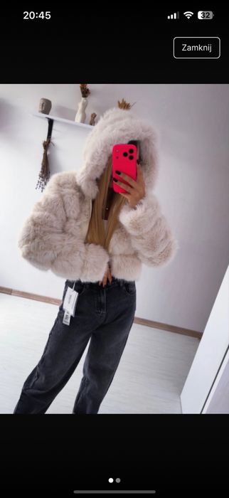 Biale futerko z kapturem