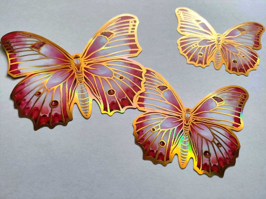 Naklejki Motyle 3D Mieniące Kolorowe 12 szt Złote Różowe Białe Ozdoba