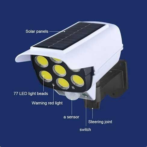 Lampa solarna LED w kształcie kamery z czujnikiem ruchu 3 tryby pilot