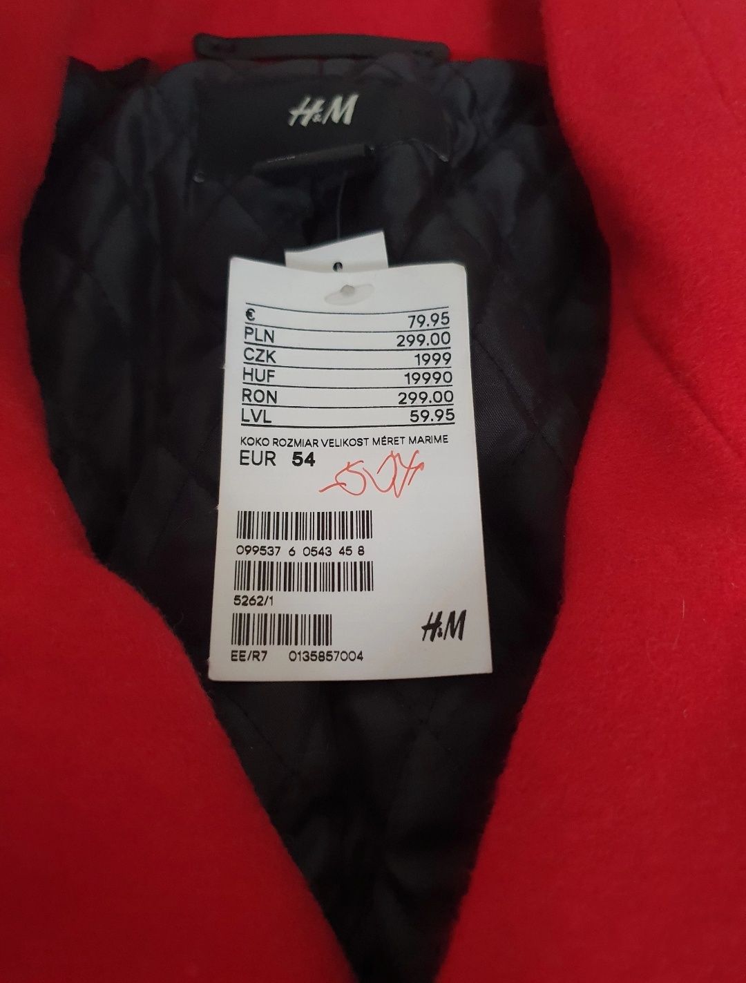 Nowy płaszcz męski H&M 54 wełna 60%