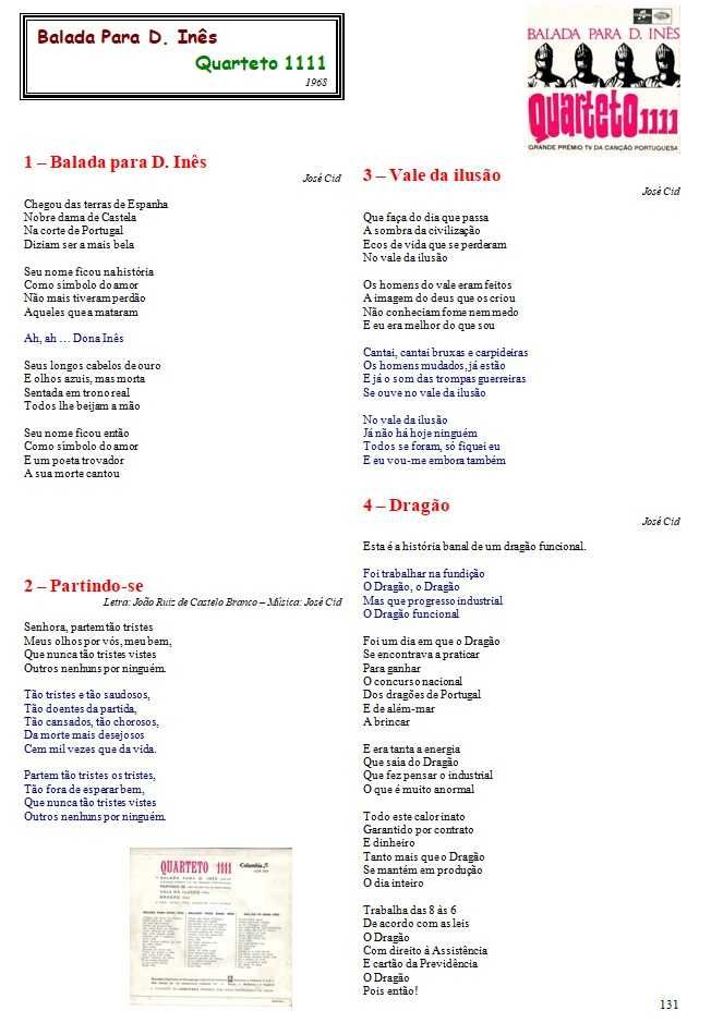 Quarteto 1111	- - - - -	Balada Para D. Inês	- - - - -	EP