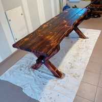 stół ogrodowy z drewna sosnowego opalony i bejcowany bezbarwną bejcą