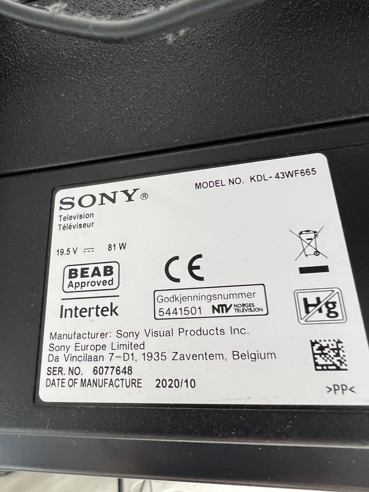 Telewizor Sony Bravia 97 cm / 56 cm / przekatna 111 cm