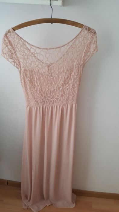 Sukienka długa różowa pudrowy róż Only koronkowa