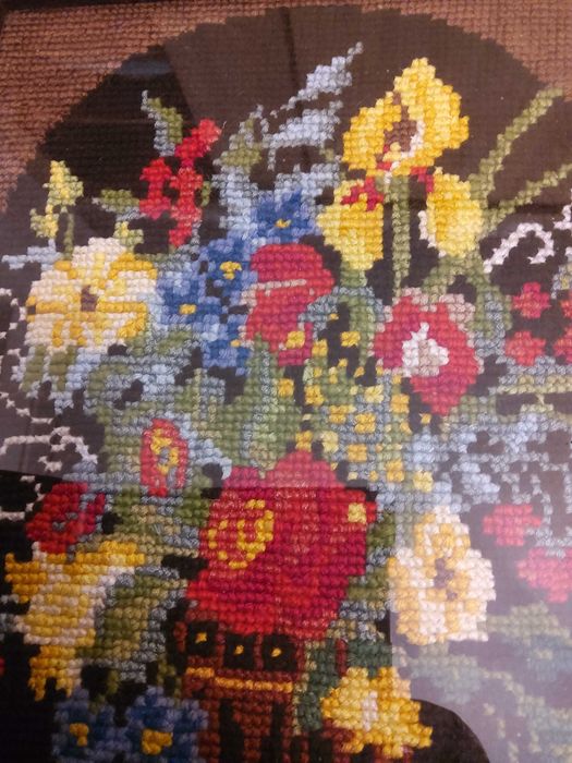 Stary haftowany obraz wintage